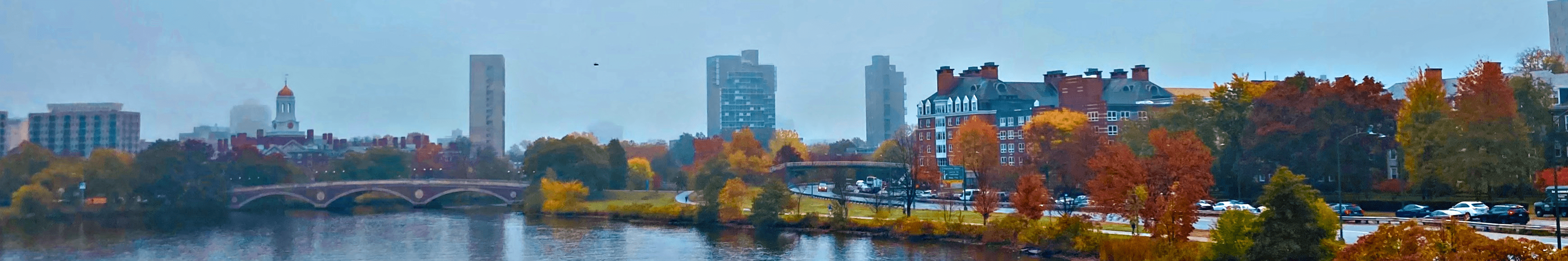 Banner background showing Harvard walking bridge during the Fall.